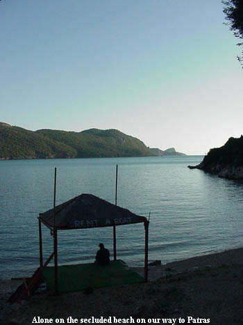 Alone on the secluded beach on our way to Patras