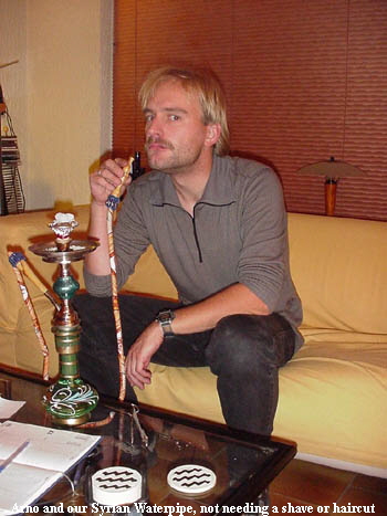 Arno and our Syrian Waterpipe, not needing a shave or haircut