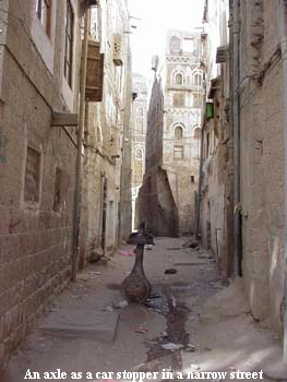 An axle as a car stopper in a narrow street