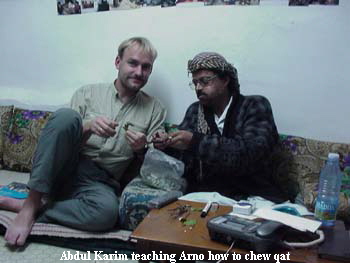 Abdul Karim teaching Arno how to chew qat