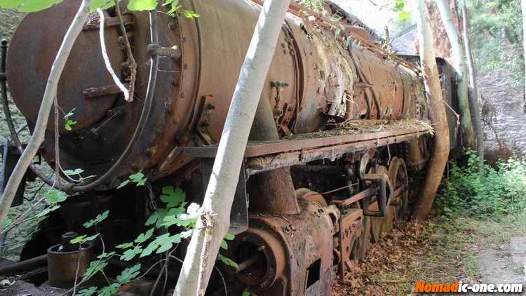 Train in workshop at Miloi, Myloi, Μύλοι trainstation near Nafplio, Greece