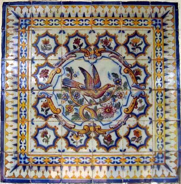 Azulejo train station artwork - flying bird in a tree