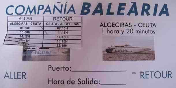 Baleria Ferry Ticket from Algeciras to Ceuta with Timetable