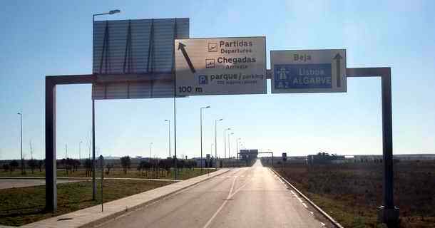 Beja International Airport road signs to Lisbon and Algarve