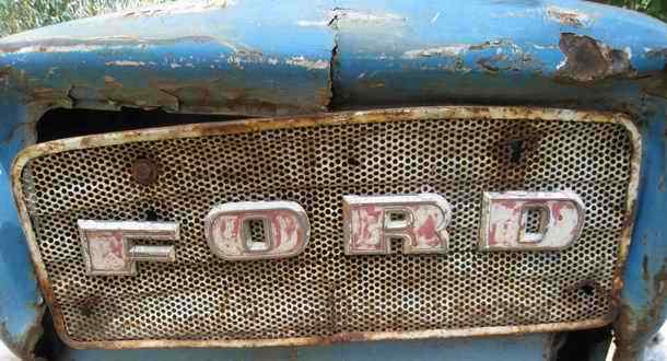 Brand sign of a Classic Ford 4000 tractor in Morocco