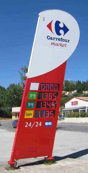 The price in August 2010 at the Carrefour petrol station in Quillan - France near Andorra