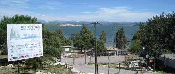 Club Dipronautica campsite beach at the Guadalcacin reservoir in Cadiz-Andalusia in Spain