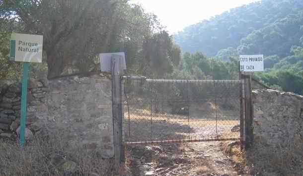 Coto privado de Caza and Natural Parque sign in Cadiz province in Andalusia, Spain