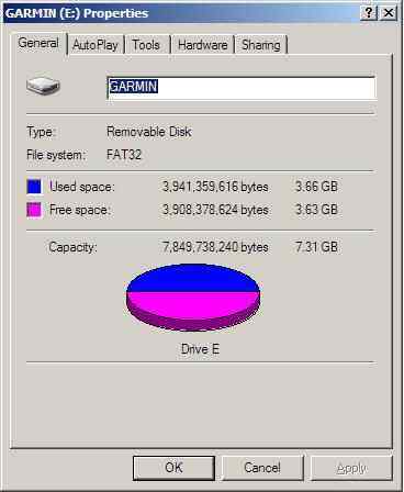 Garmin Dezl connected to PC shows internal memory size