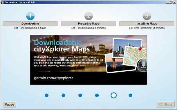 Garmin Map update download screen