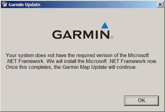 Garmin map update requires Microsoft .NET update