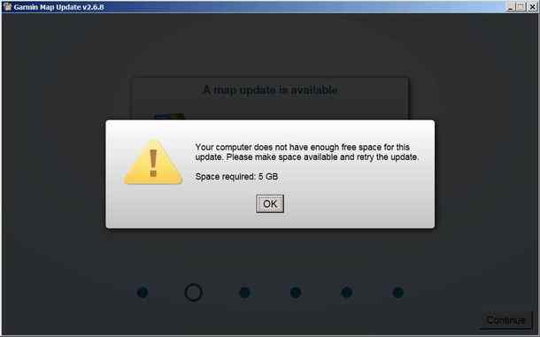Garmin Dezl 560LT map update requires 5Gb of disk space