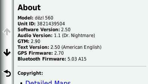 Garmin Dezl 560LT V2.50 version information