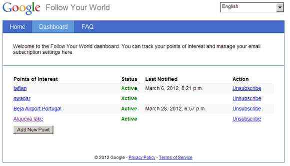 Follow Your World Dashboard - points of interest tracking