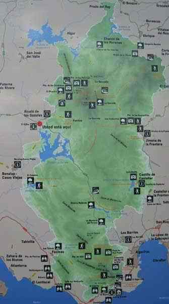 Map of the Los
            Alcornocales National park in Andalusia-Spain