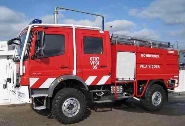 Side view of Mercedes Benz Atego 4x4 fire truck in Vila Vicosa in Portugal