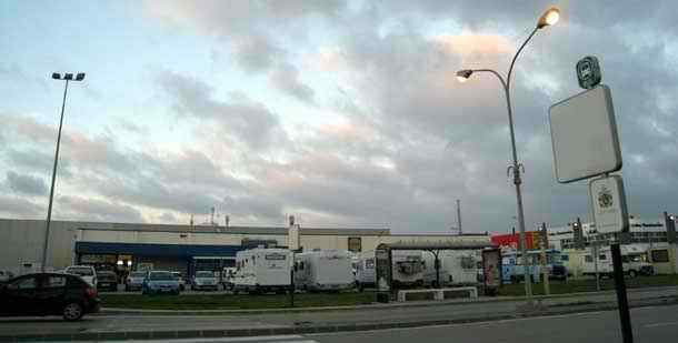 MobileHome RV Campervan parking at Palmones Commercial Zone Lidl supermarket before heading for Algeciras ferry to Morocco