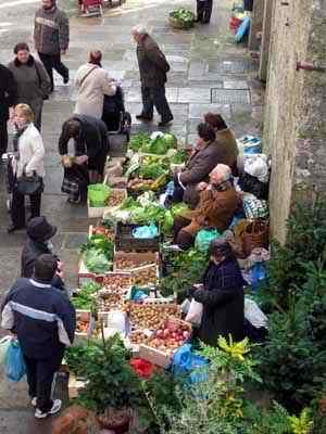 Vegetable market at Praza de abastos in Santiago de Compostela in Galicia - Spain