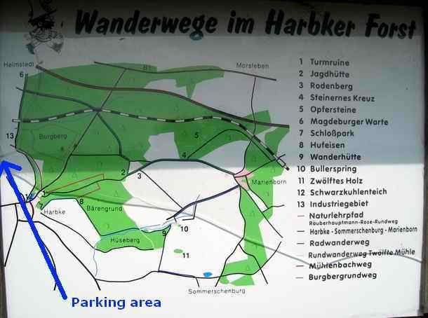 Map with local walking trail in the Harbke region