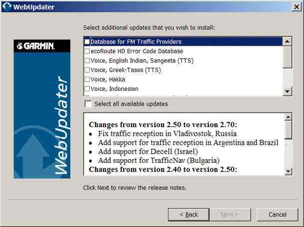 Garmin Webupdate updates TMC / RDS traffic provider services 