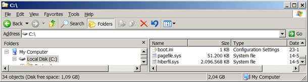 Windows System page file and hibernation file