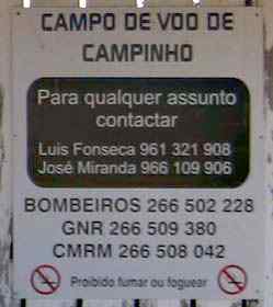 Contact numbers Campinho runway in Alentejo - Portugal