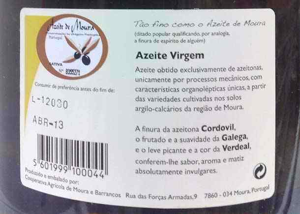 Virgin olive oil from Moura - Azeite de Moura from Portugal